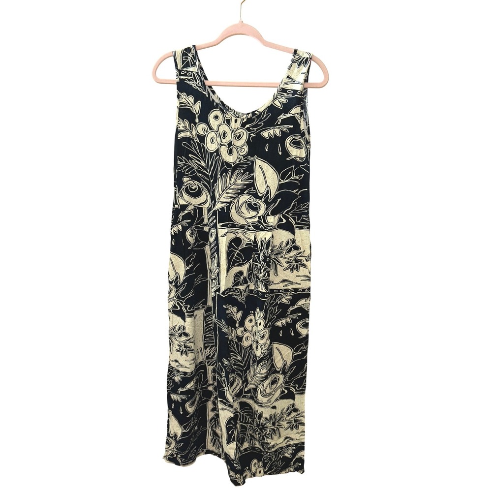 Jams World Black Cream Floral Batik Rayon Sleeveless Midi Dress Small